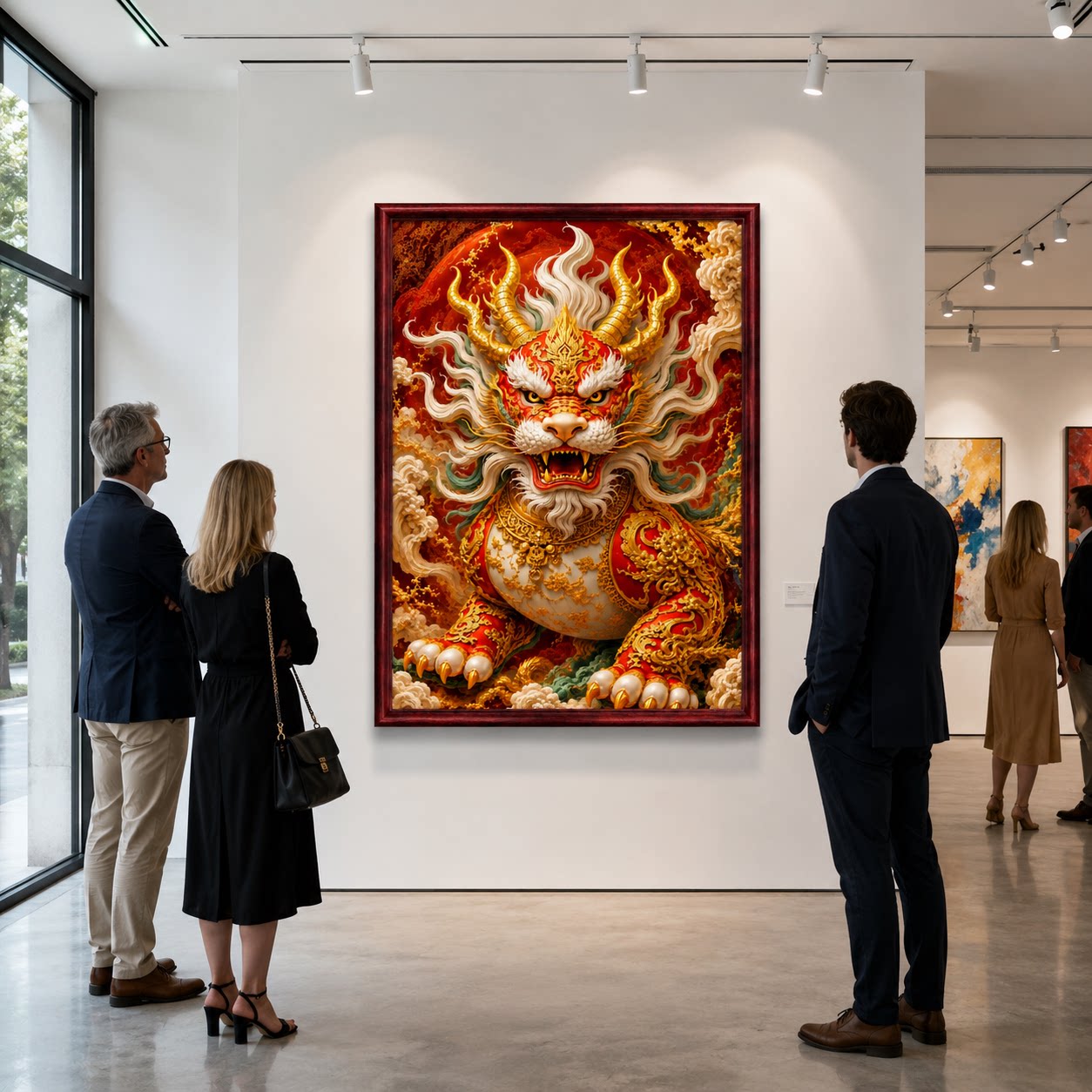 招财麒麟装饰画镇宅麒麟玄关挂画新中式客厅办公室酒店大堂风水画