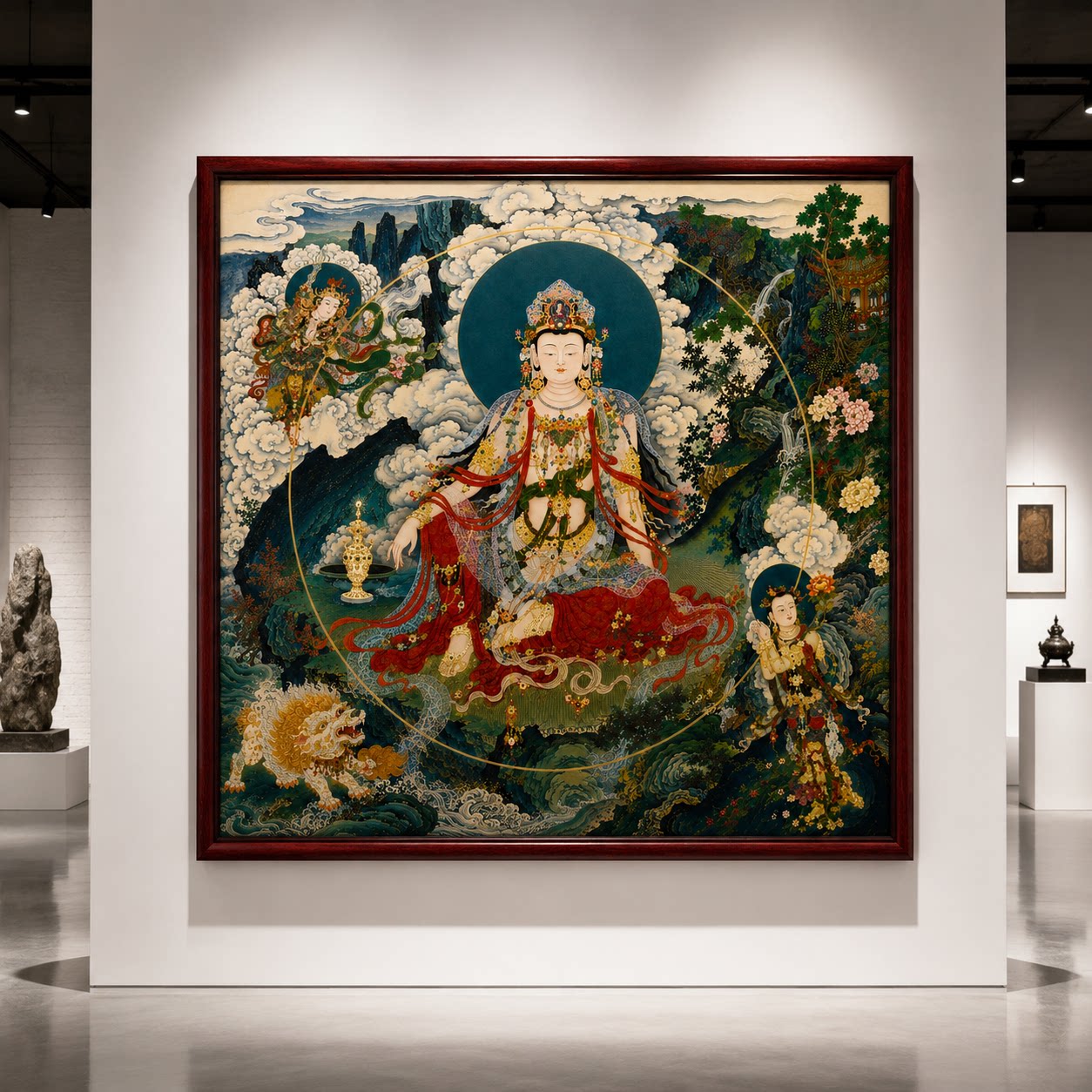 观音菩萨唐卡装饰画新中式禅意玄关挂画茶室客厅壁画高清佛像画