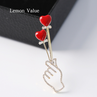 Lemon Value爱心告白气球手势胸针男女个性时尚别针比心胸花情侣