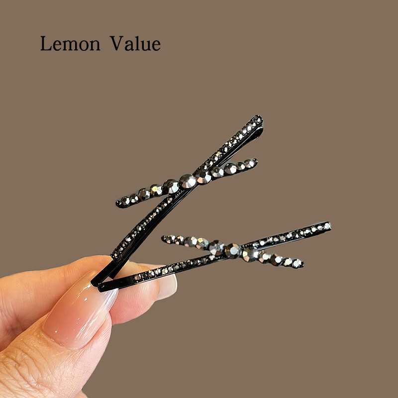 Lemon Value日韩精致发卡交叉一字夹气质刘海对夹高级感水钻侧夹