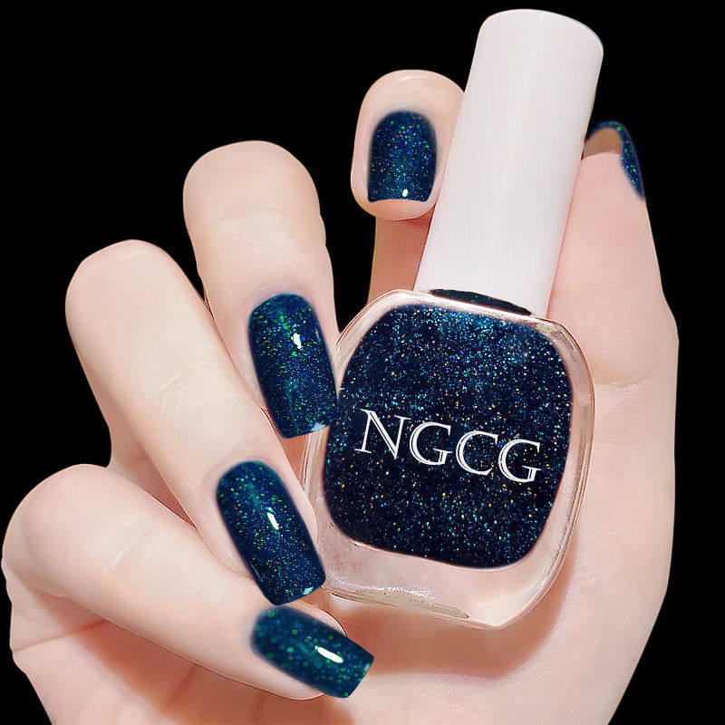 深蓝色细闪指甲油免烤持久快干2024新款夏天显白美甲甲油套装全套