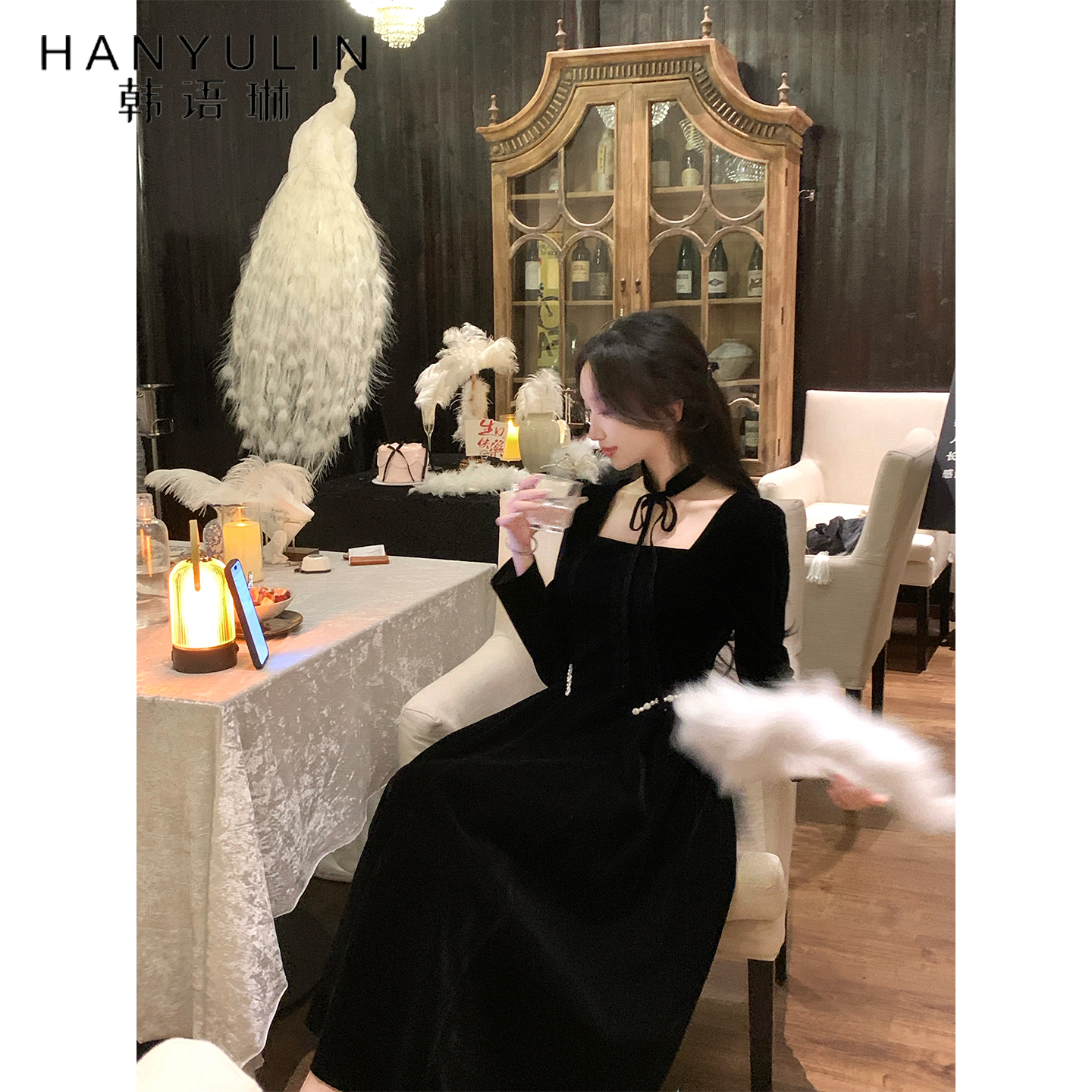 韩语琳  赫本千金风冬装连衣裙2025秋冬超好看黑色裙子长裙