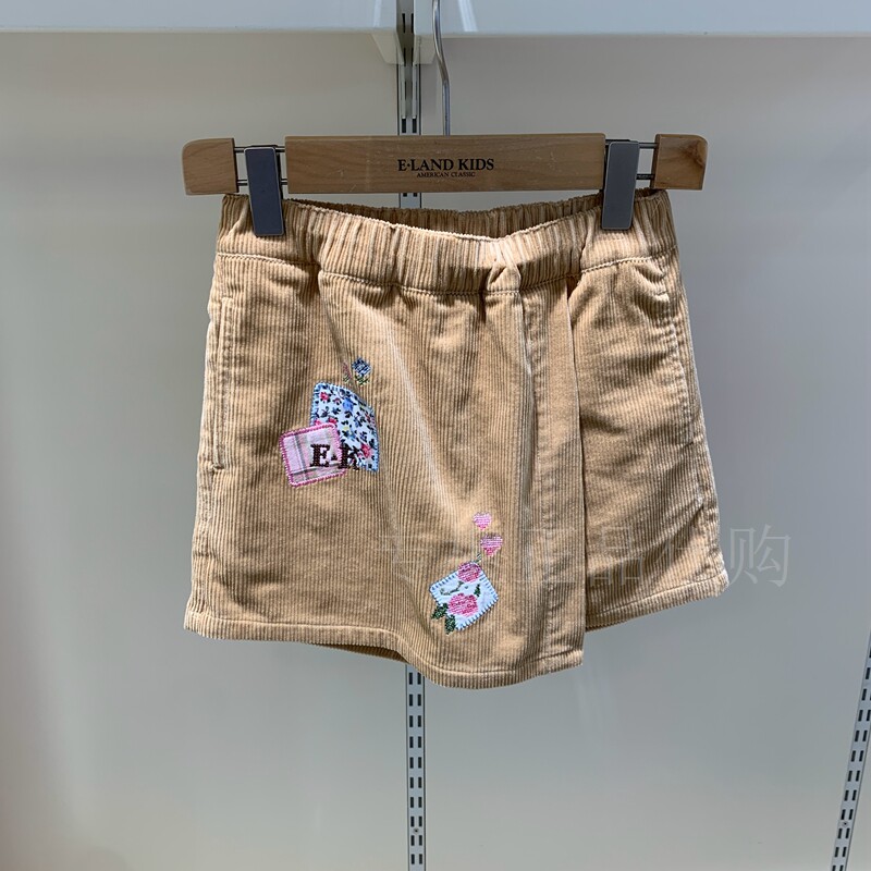 eland kids衣恋童装23冬款女童纯棉刺绣灯芯绒短裤裙裤EKTOD4921D
