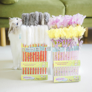 带仙气的毛茸茸 amy carol 兔毛羽毛花朵长条逗猫棒 猫玩具