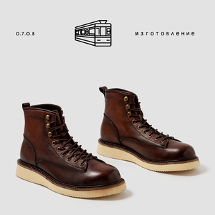 北欧风 植鞣牛皮轻质软底男士高帮休闲鞋  男手工保暖毛里户外靴