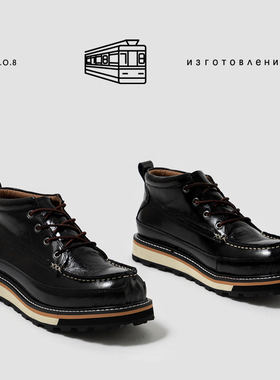 北欧风  蜡感牛皮弹力软底男士高帮休闲鞋  男复古手工马丁靴