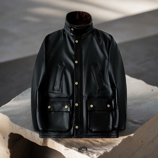 英式手工质感日供枥木牛皮男士中长款猎装皮衣男户外休闲皮衣外套