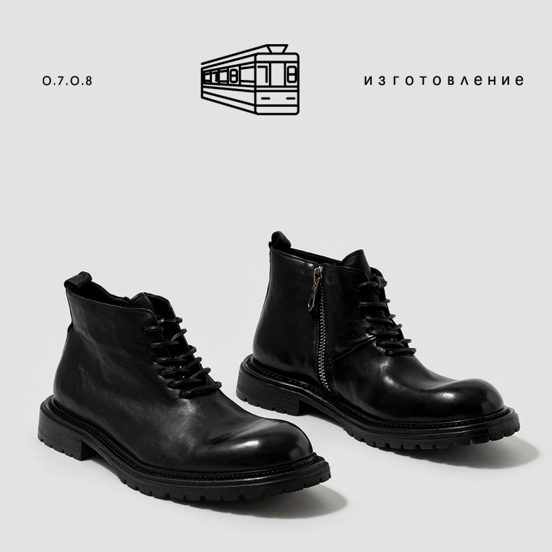 法式无痕 植鞣马皮男士沿条皮底男士高帮皮鞋 男休闲手工切尔西靴