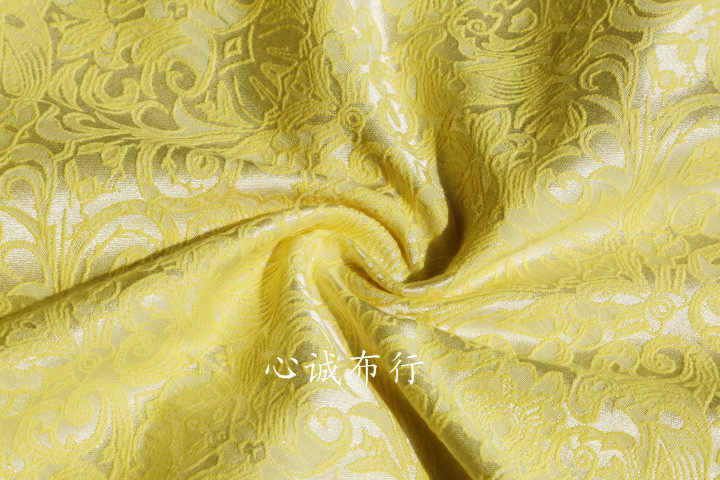 东方风韵 弹力柠檬黄缎面浮雕感提花布料 连衣裙古装汉服旗袍唐装