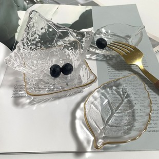 金边小碟子透明小吃碟方形蘸料火锅日料调味碟餐厅小菜碟子玻璃碟