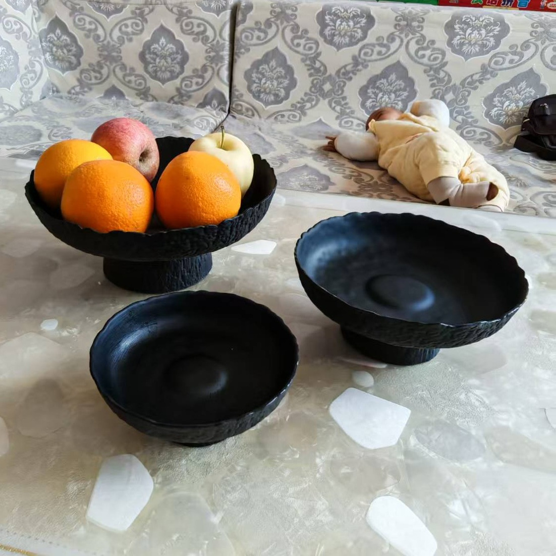 高级感磨砂黑高脚水果盘客厅茶几家用零食点心摆放盘玻璃干果盘子