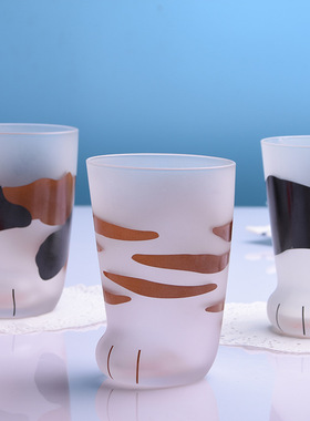 可爱猫爪杯果汁牛奶杯水杯玻璃杯3 00ml杯子日式水杯果汁杯牛奶杯