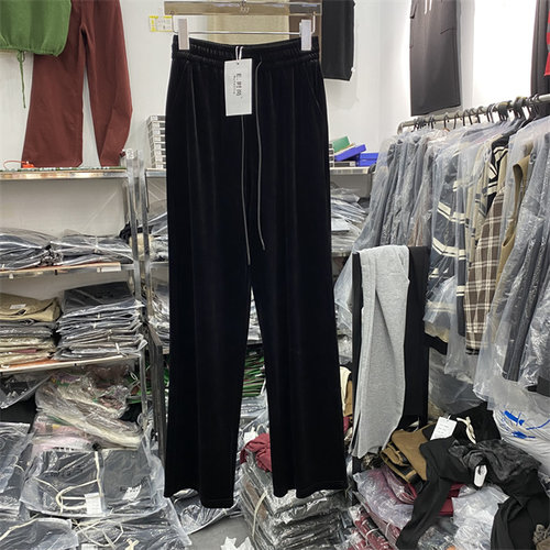 E时尚E9228-1秋冬高腰丝绒加绒窄版阔腿裤子垂感拖地长裤女