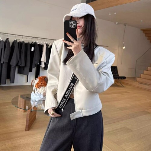 摩登Mdeng韩版短款机车外套女2026春新款时尚潮流PU皮夹克潮582W