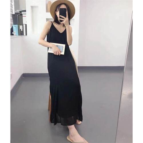MEETC.Z夏季新款 欧货真丝连衣裙吊带裙简约气质背心裙A字长裙女