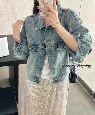 重工手工镶钻！MONA短款牛仔外套女2026春装新款宽松百搭夹克1568