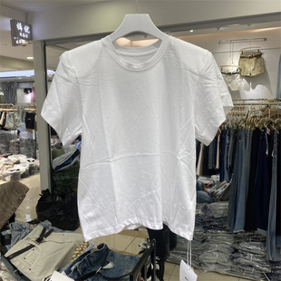 摩登MDENG女夏新款韩版宽松带垫肩纯棉T恤衫圆领短袖上衣7100