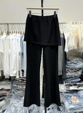 SJG【叠穿神裤】早春不规则假两件微喇裤屁帘拼接显瘦休闲长裤