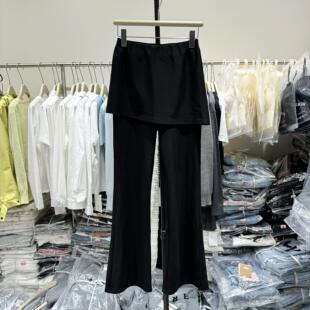 SJG【叠穿神裤】早春不规则假两件微喇裤屁帘拼接显瘦休闲长裤