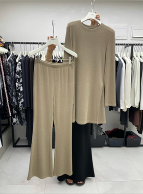 摩登韩版时尚套装女秋季爆款针织罗纹圆领宽松休闲两件套61630