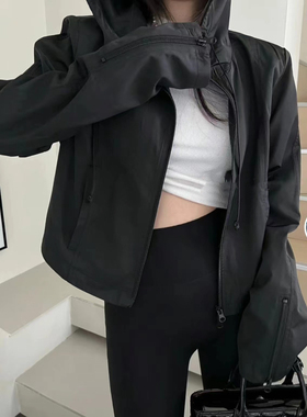 摩登mdeng抽绳连帽拉链外套女2025春季新款休闲短款上衣M8803