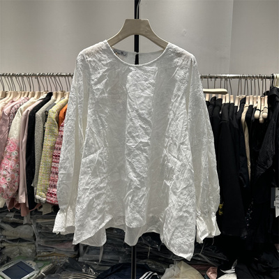 BOLATU柏拉图手工刺绣薄棉麻通勤韩版舒适宽松长袖上衣衬衫22141