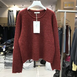 BD缤典52231正版圆领宽松亮片闪闪套头毛衣女冬季新品针织衫上衣