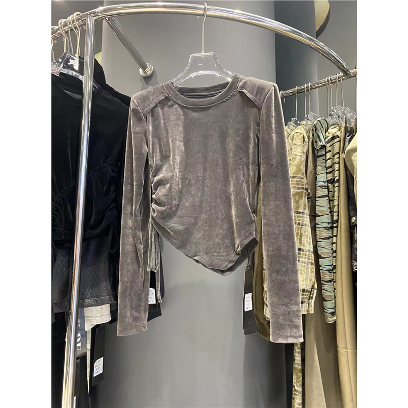 dudu韩版抽绳长袖T恤女丝绒打底衫十三行春秋新款垫肩上衣W6801,女装/女士精品,T恤,淘宝优惠券,粉丝福利购,淘宝优惠卷