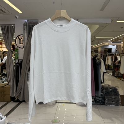 闰熙runxi2408棉拼接半高领立领长袖T恤打底衫25秋新简约上衣