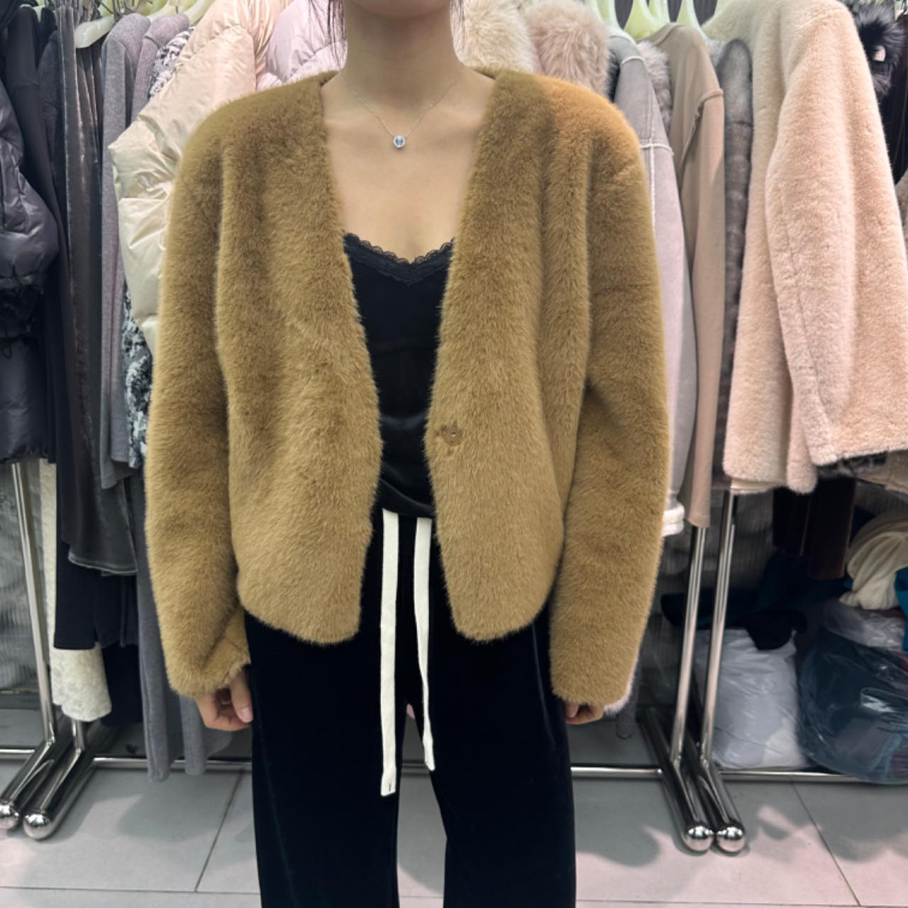 摩登mdeng高级感毛绒水貂皮毛一体2025冬新气质百搭上衣T6583