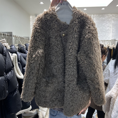 摩登mdeng爆款宽松羊羔毛皮毛一体外套冬季澳羊剪绒皮草F2099