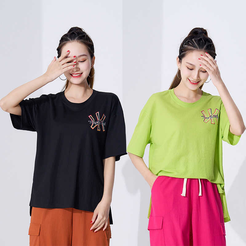 广场舞服装新款运动曳步舞团体表演练功服大码宽松休闲夏季女士衣