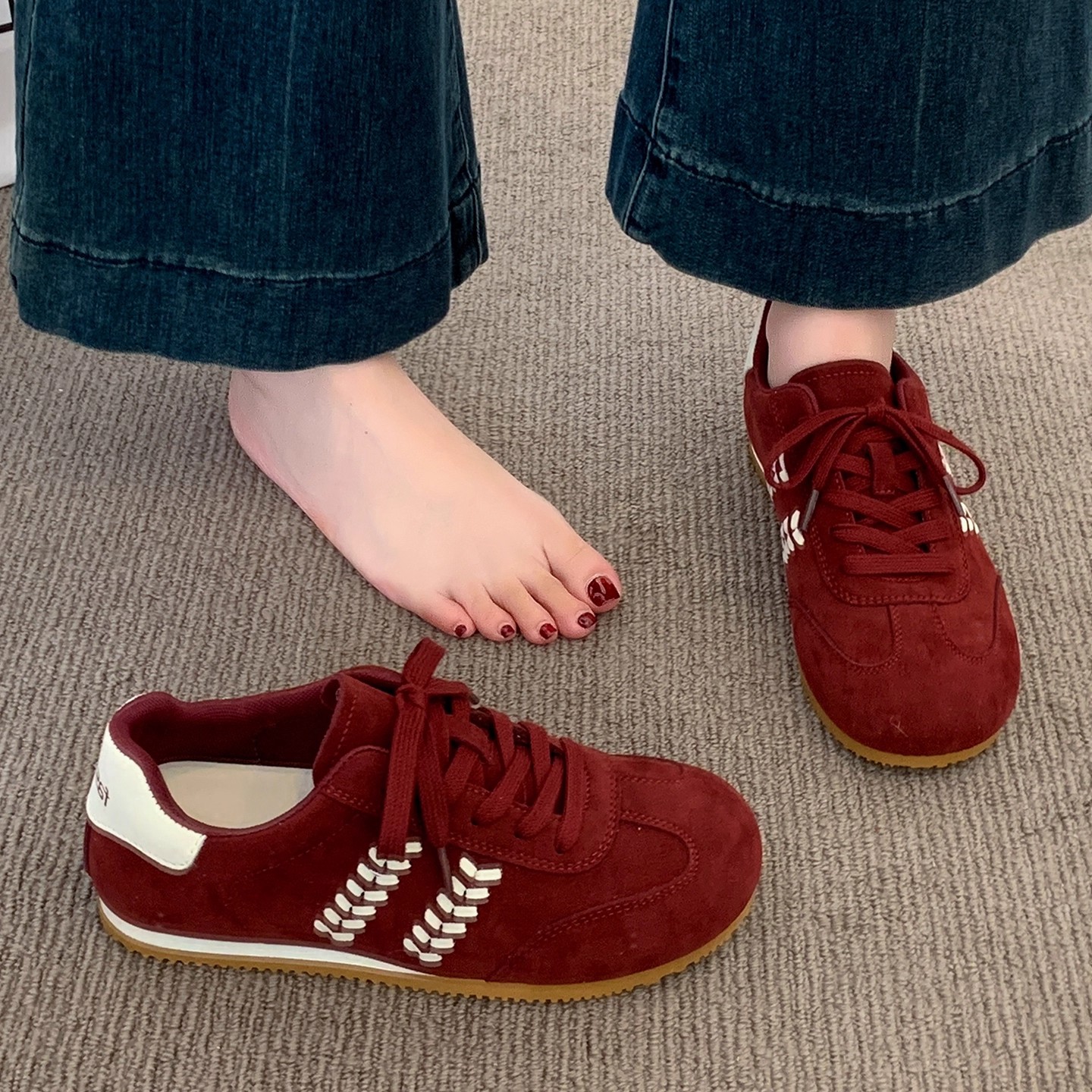 麦穗设计阿甘鞋纯色德训鞋板鞋女