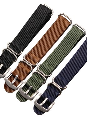 尼龙帆布手表表带 黑色 棕 绿色 蓝色 20 22 24mm