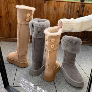 4cm跟高 时尚圆头粗跟长筒靴女秋冬新款时装靴加绒加厚保暖时装靴
