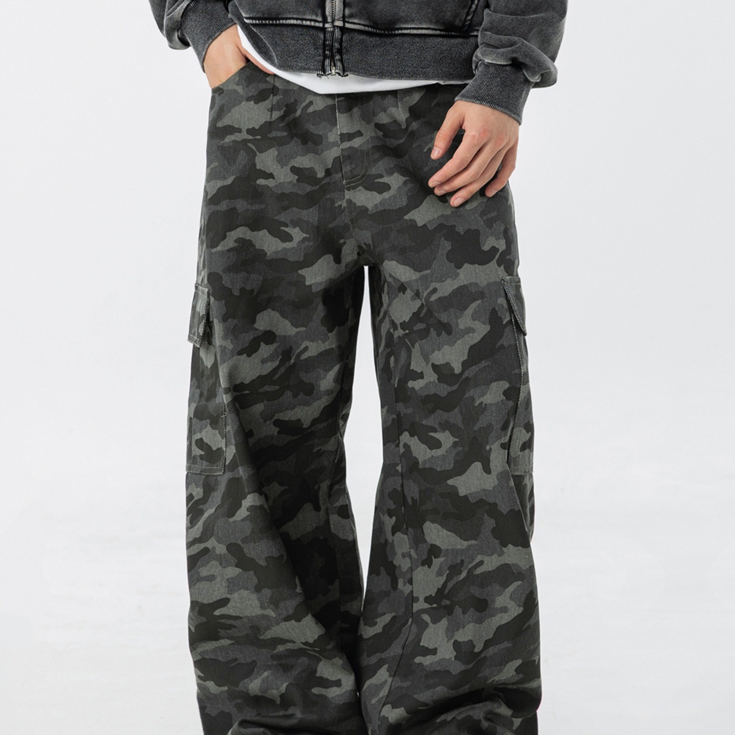 LJOSANNLAM美式迷彩男秋季宽松直筒多口袋休闲长裤百搭