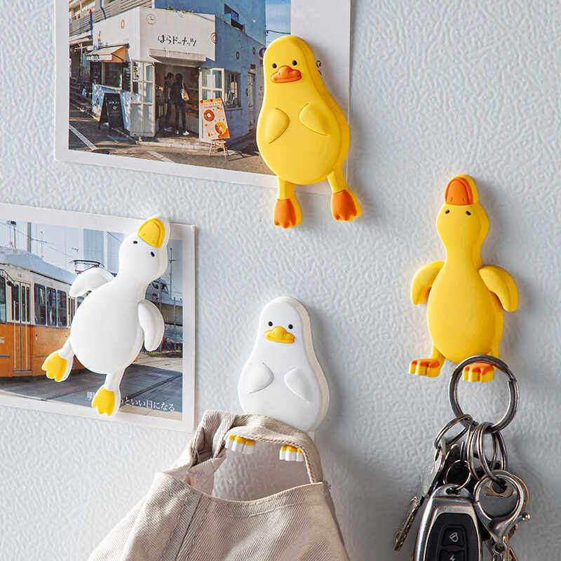 网红鹅冰箱贴挂钩磁吸卡通动物挂钩门后玄关钥匙留言条冰箱贴抖音