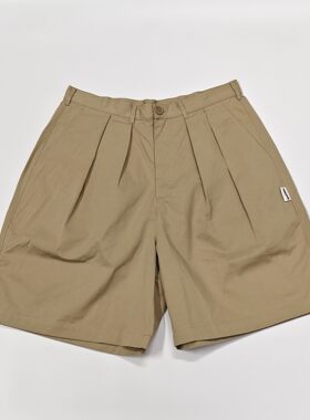 日式卡其色褶皱短裤男夏季日系宽松高腰休闲裤百搭直筒五分裤潮