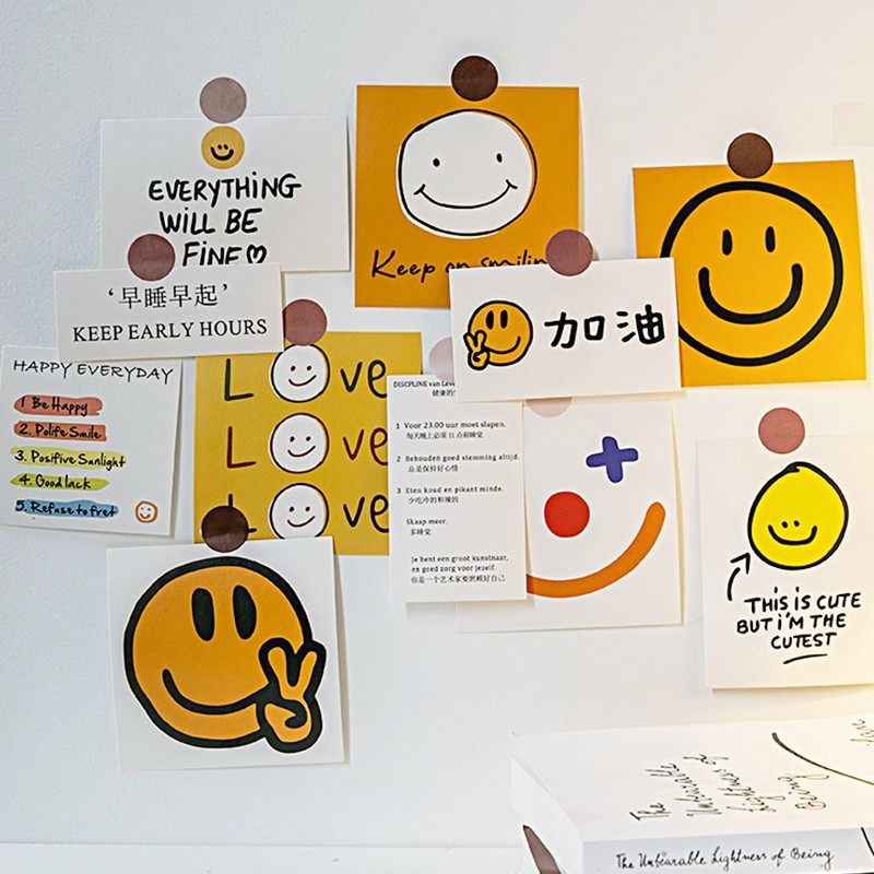 卡通笑脸加油卡片墙贴卧室改造墙面遮丑装饰画贴画宿舍墙壁贴纸,家居饰品,软装墙贴,淘宝优惠券,粉丝福利购,淘宝优惠卷