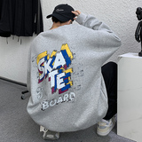 灰色宽松大码圆领印花卫衣港风大皂情侣XZ517A-1-WY602-P43控58，男装卫衣，星座517A-1