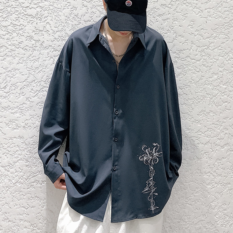 秋季潮新款宽松慵懒风灰色衬衫设计感XZ517A-1-CS801-P48控58,男装衬衫,星座517A-1