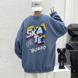 白色宽松大码圆领印花卫衣港风大皂情侣XZ517A-1-WY602-P43控58，男装卫衣，星座517A-1