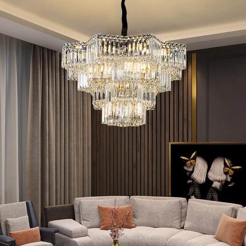 现代轻奢719别客厅吊层灯中空吊 灯轻奢多水晶灯墅别墅楼梯吊灯
