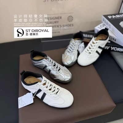 平底透气运动系带德训休闲鞋女