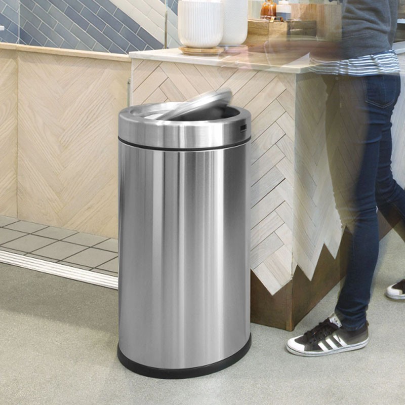 美国Simplehuman 55升圆形摇盖垃圾桶办公厨房不锈钢环保翻盖家用