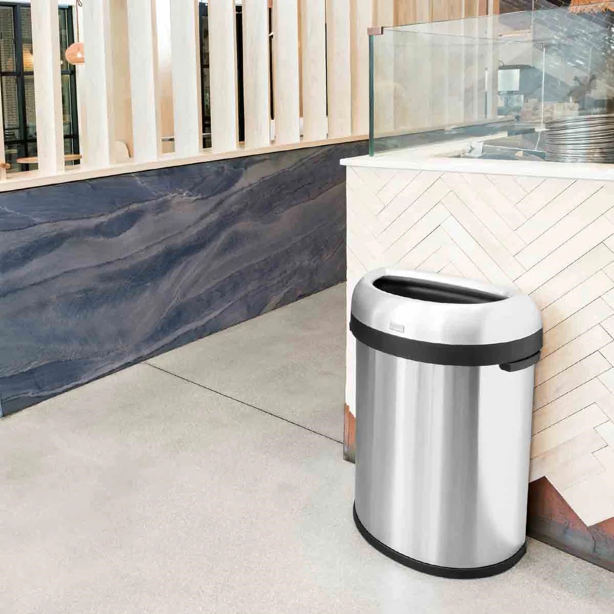美国Simplehuman 60L 80L敞口垃圾桶轻奢家用不锈钢无盖直投简约