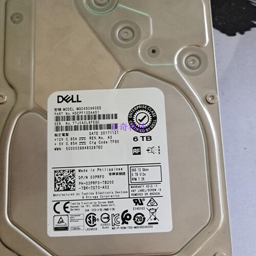 DELL 03PRF0 3PRF0 东芝 MG04SCA60EE 6T 12Gb 3.5 7.2K SAS 硬盘