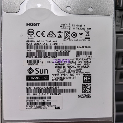 Sun HUH721008AL5200 7337414 7332768 8TB 3.5 7200 RPM SAS硬盘