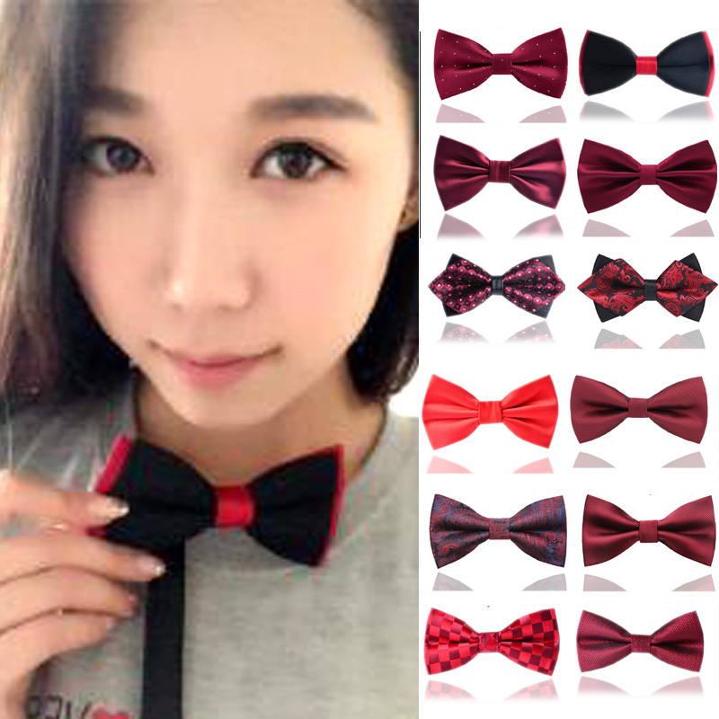 领结男士结婚婚礼双层红色