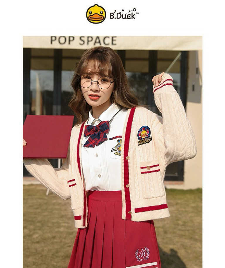 099 B.DUCK小黄鸭学院风针织开衫毛衣外套 女装L码